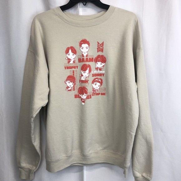 TINY TAN BTS KPOP Mic Drop Mens Large Anime Pullover Sweatshirt Graphics - Picture 1 of 7